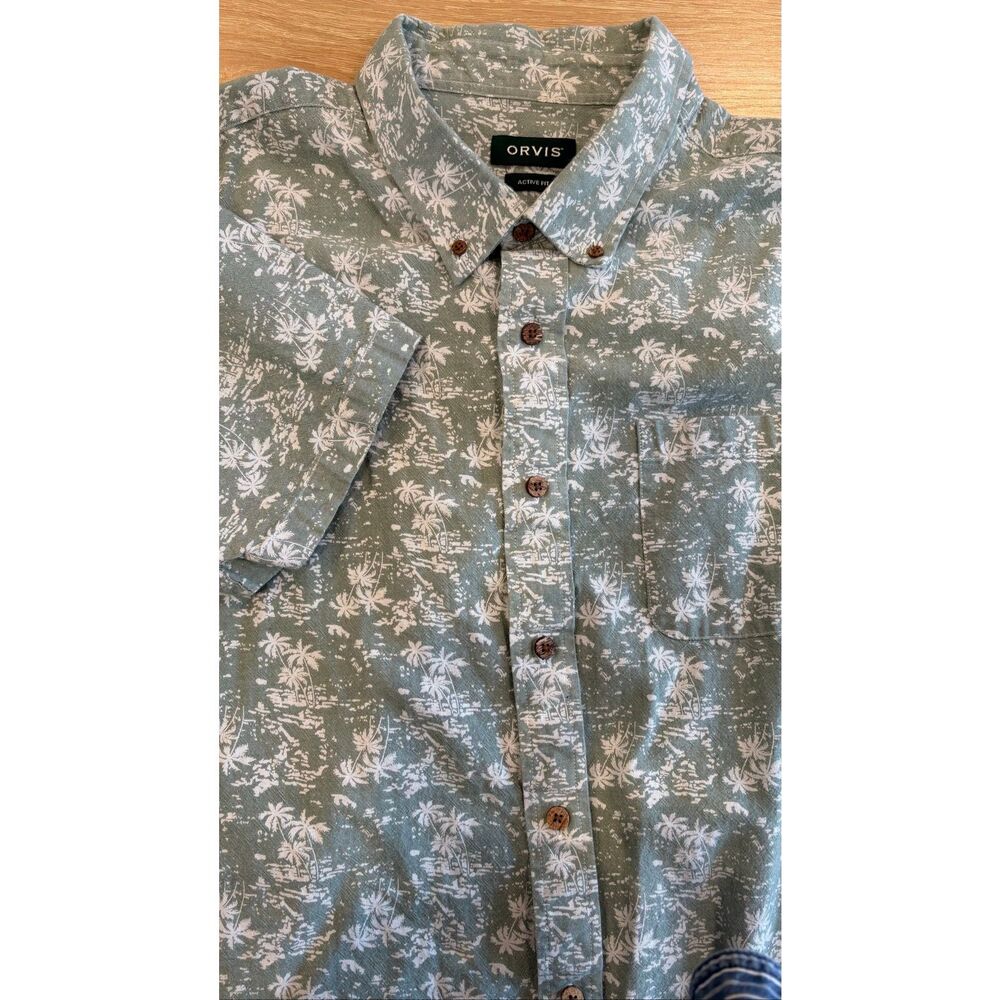 Orvis Green/White Tropical Collared Button Down XXL Active Fit Cotton Shirt 108
